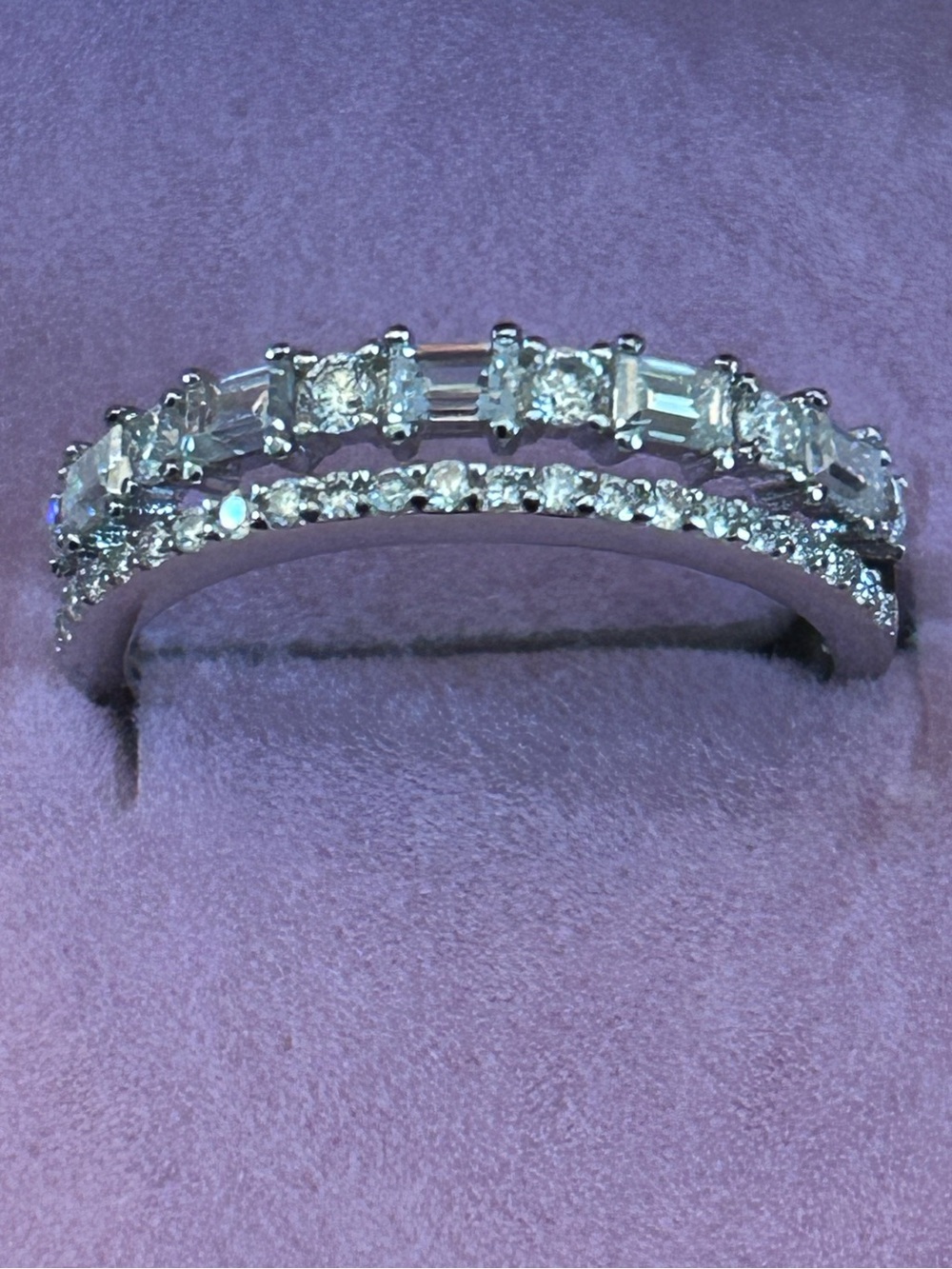 2.00CTW Round & Baguette Moissanite Double-Row 925 SSilver Eternity Band Ring